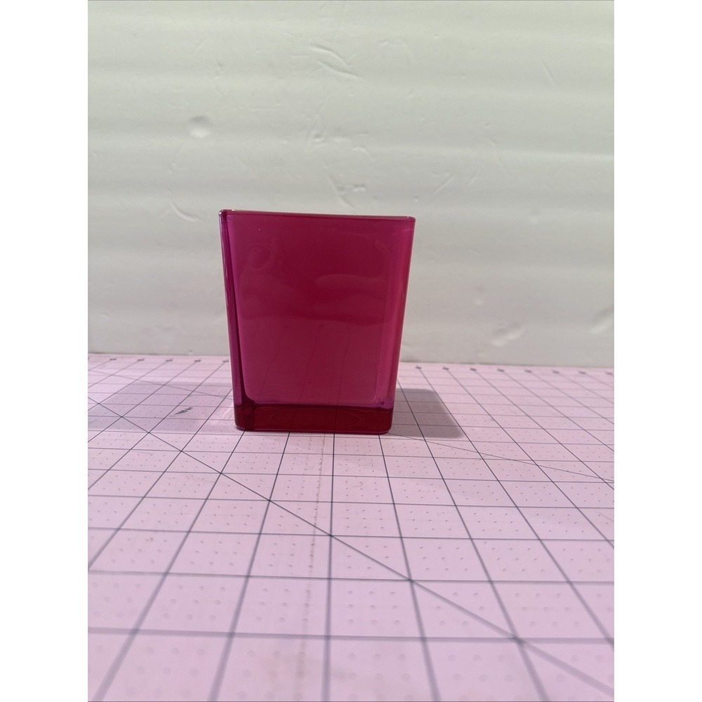 Teleflora Pink Square Glass Planter Flower Pot Vase Container Heavy
